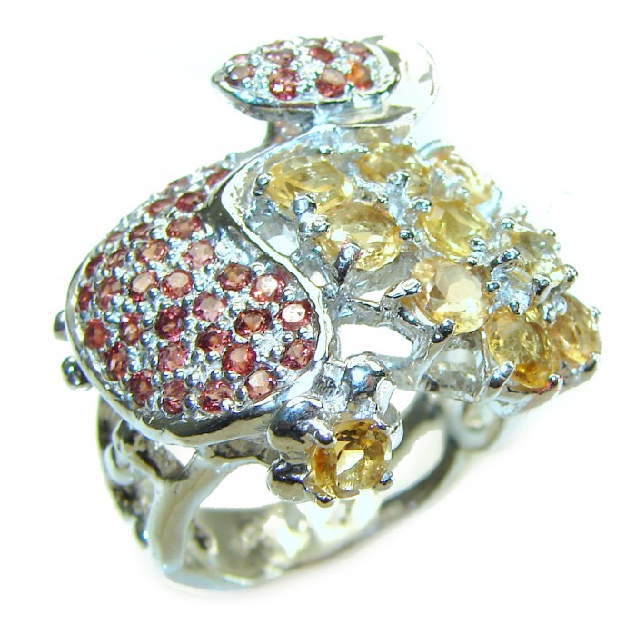 Luxurious emerald cut 14.2 carat Citrine .925 Sterling Silver handmade Ring s. 8 3/4 - photo 2