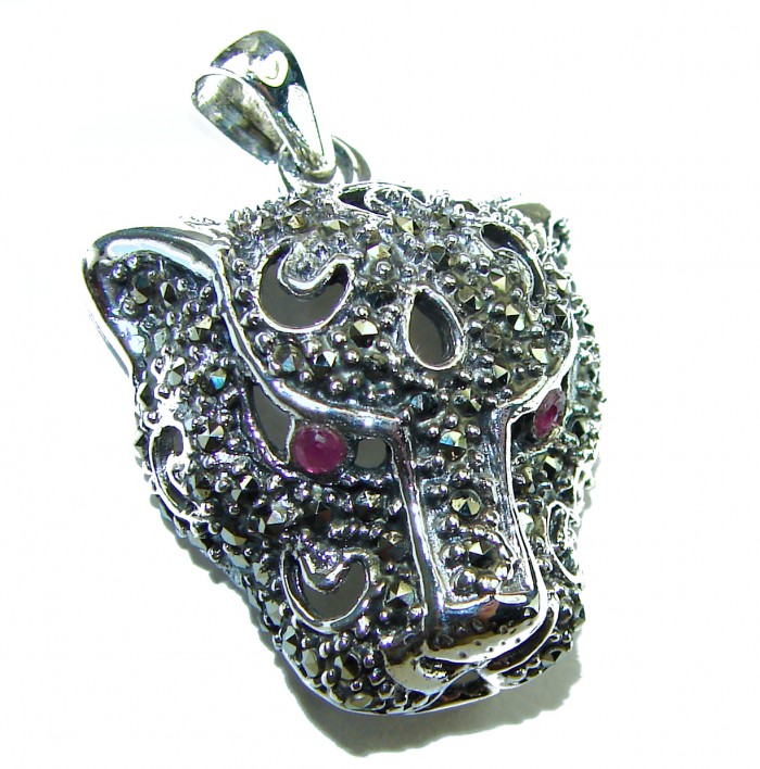 Gephard Natural Marcasite Ruby .925 Sterling Silver handmade pendant - photo 1