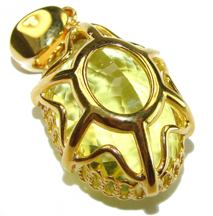 Oval cut 22.3 carat Lemon Quartz 18K Gold over .925 Sterling Silver handcrafted pendant - photo 2