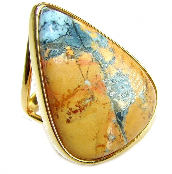 Classy Style Excellent quality Maligano Jasper 14K Gold over .925 Sterling Silver handcrafted Ring s. 8 1/4 - Maligano Jasper ring in 14K gold, top view, showcasing stone detail.