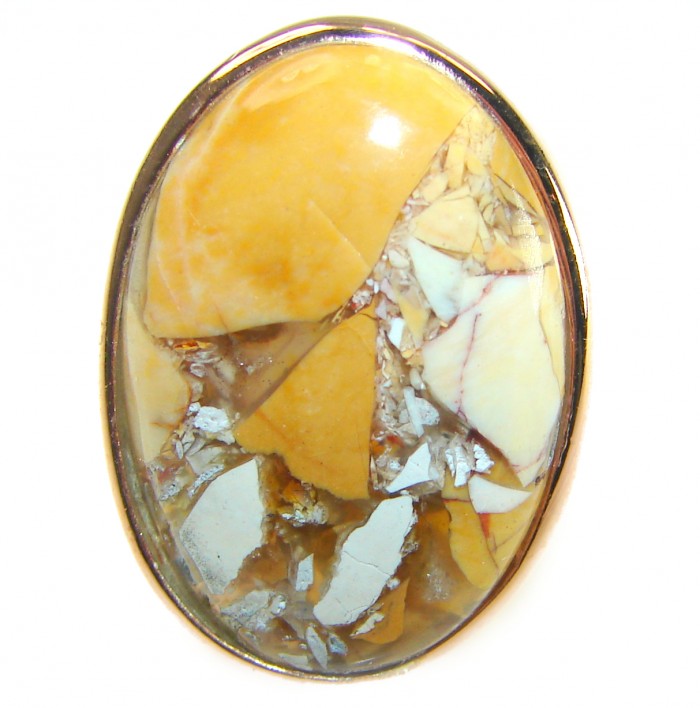Flawless Australian Bracciated Mookaite 14K Gold over .925 Sterling Silver Ring size 6 adjustable - Close-up of Australian Bracciated Mookaite stone in 14K gold setting.