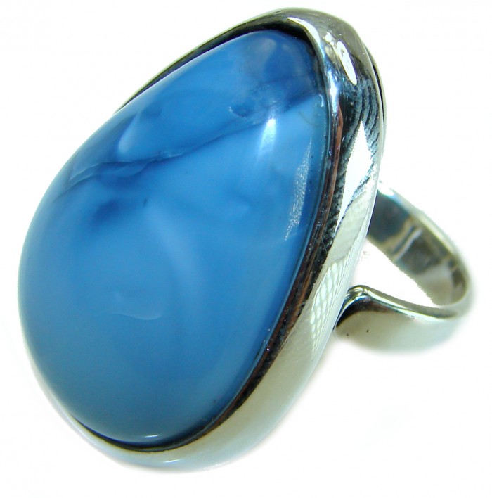 Fancy Style Angelite .925 Sterling Silver Ring s. 7 adjustable - Close-up of Fancy Style Angelite sterling silver ring, adjustable size 7