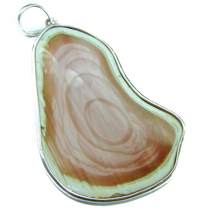 Perfect quality Imperial Jasper .925 Sterling Silver handmade Pendant - Imperial Jasper pendant in sterling silver, top angle view.