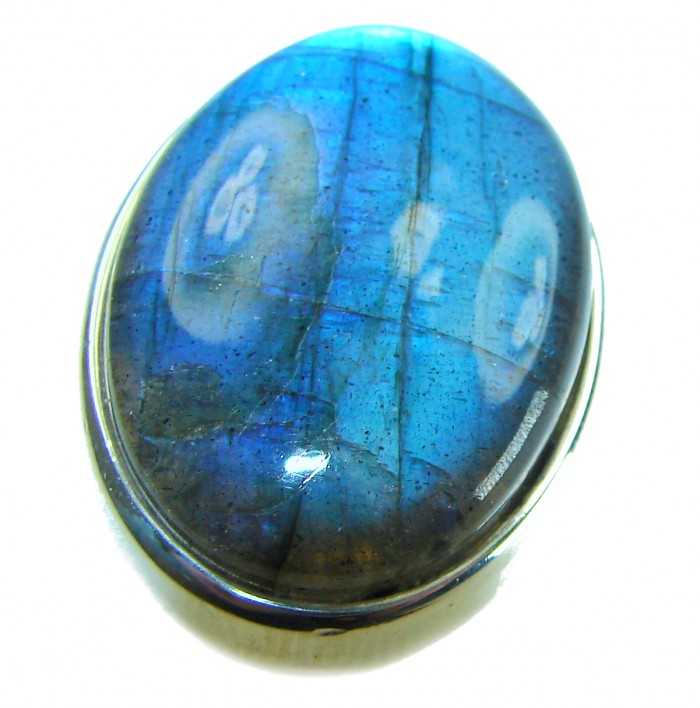 Shimmering Natural Labradorite .925 Sterling Silver handcrafted Large ring size 7 adjustable - Close-up of shimmering labradorite in .925 sterling silver setting.