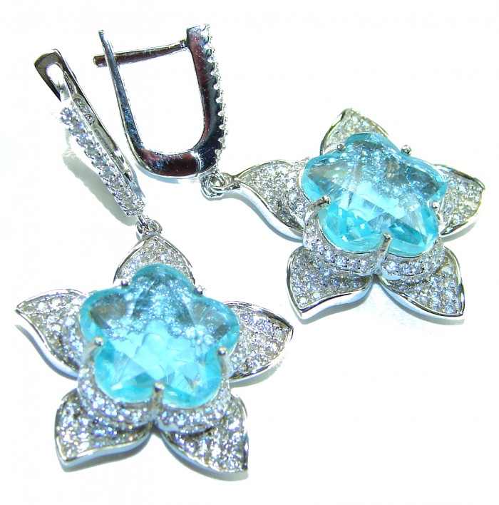 Splendid 10.5 carat Aquamarine .925 Sterling Silver Handcrafted Earrings - Aquamarine and silver earrings, top view showcasing stones and clasps
