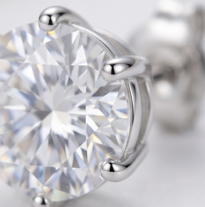 Veronica - 12.2 carat White Topaz rhodium over .925 Sterling Silver earrings, 10mm wide - Close-up of 12.2 carat white topaz in silver prong setting