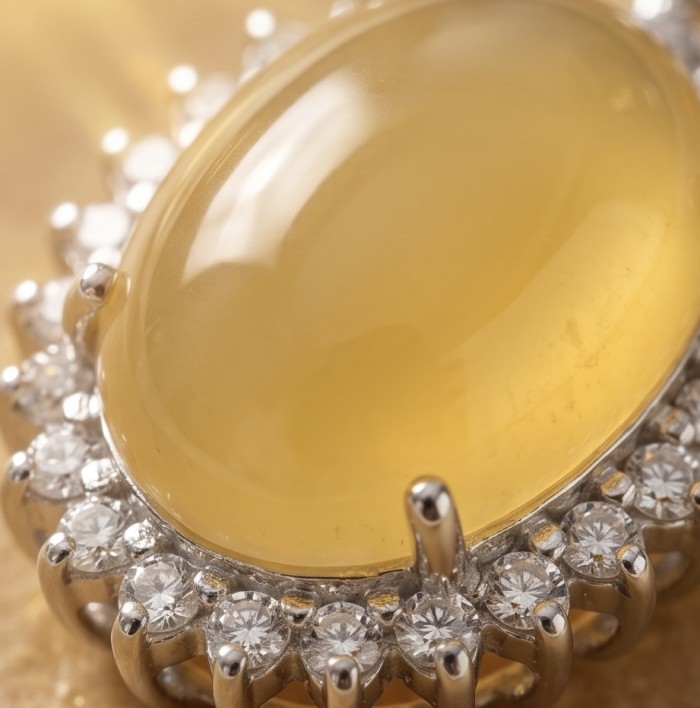 Golden Beauty 14.8 carat Brazilian yellow Tourmaline .925 Sterling Silver handmade Pendant - Close-up of Brazilian yellow tourmaline with diamond accents