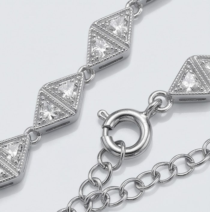 Precious Genuine White Topaz 18K White Gold over .925 Sterling Silver handmade necklace - Clasp and gem detail of white topaz in 18K white gold bracelet.