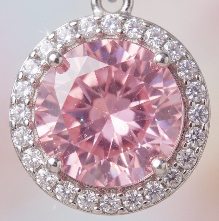 Tiffany - authentic 12.7 carat Pink Sapphire .925 Sterling Silver handcrafted Earrings - Close-up of 12.7 carat pink sapphire pendant in sterling silver setting.