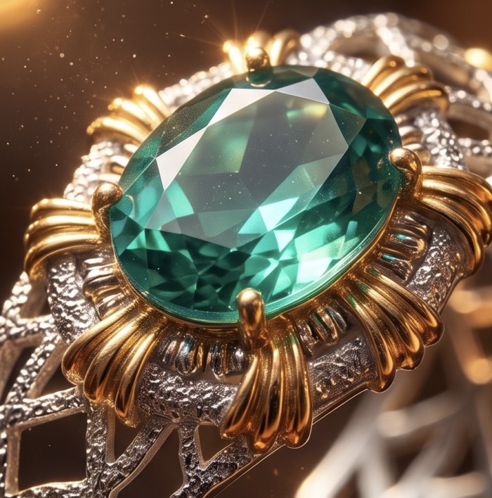 Real Treasure 24.2 carat Aquamarine 2 tones .925 Sterling Silver Bracelet BANGLE - Close-up of aquamarine stone with gold and silver detailing.