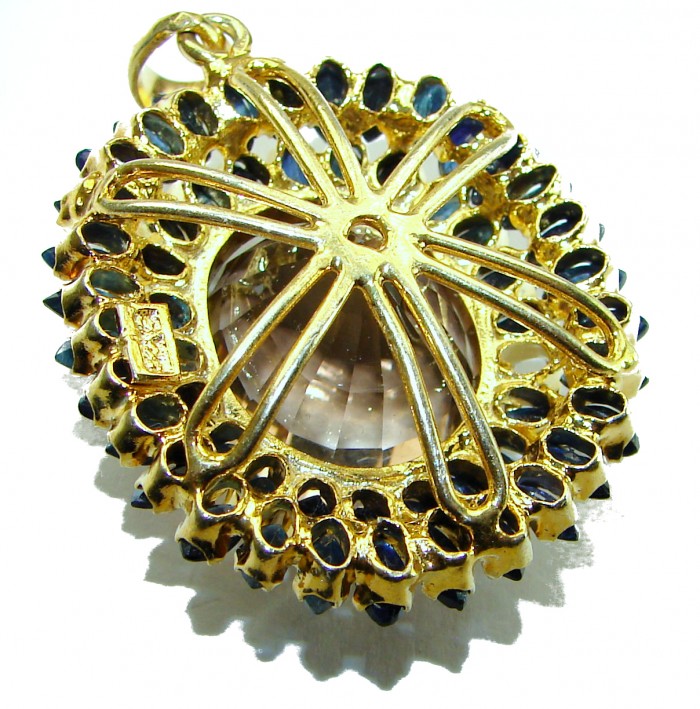 Luxurious 48.5 carat Fancy Smoky Topaz Sapphire 14K Gold over .925 Sterling Silver handmade Large Pendant - photo 1