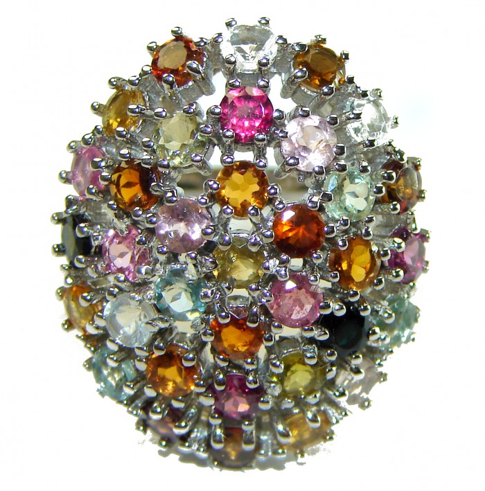 Precious authentic 7.5 carat Pink- Green Watermelon Tourmaline .925 Sterling Silver Handcrafted Ring size 7 3/4 - photo 3