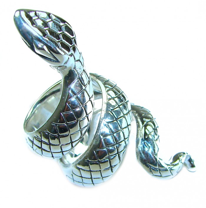 Large Boa Snake .925 Sterling Silver handcrafted Statement Ring size 5 1/4 - photo 1