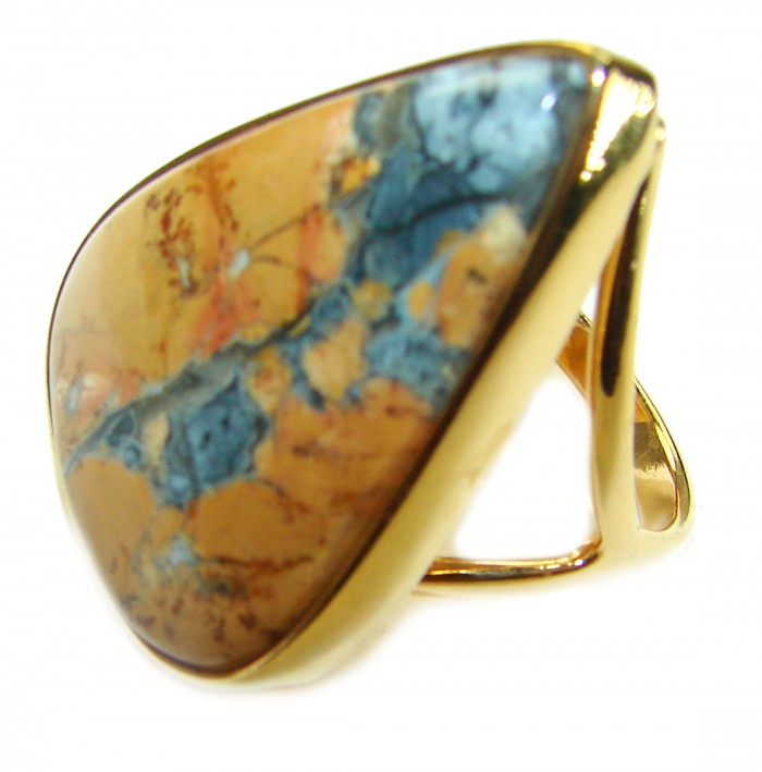 Classy Style Excellent quality Maligano Jasper 14K Gold over .925 Sterling Silver handcrafted Ring s. 8 1/4 - Side view of Maligano Jasper ring with 14K gold setting