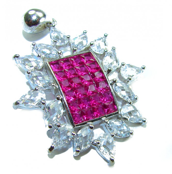Precious - Art Deco 8.2 carat Ruby .925 Sterling Silver handcrafted .925 Sterling Silver handmade Pendant - Elegant Art Deco ruby pendant, front view, sterling silver setting