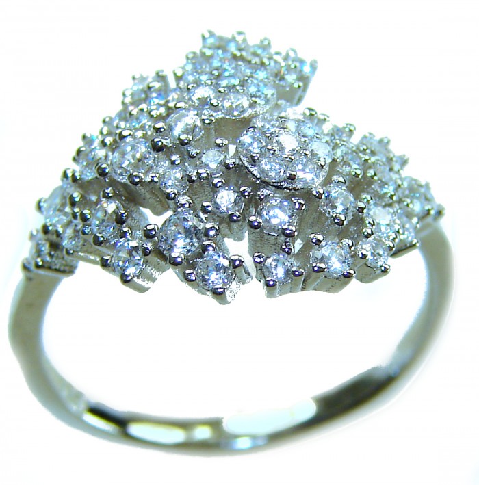 Art Deco 11.2 carat White Topaz .925 Silver handcrafted Cocktail Ring s. 6 1/4 - Art Deco 11.2 ct White Topaz Silver Ring, top view close-up.