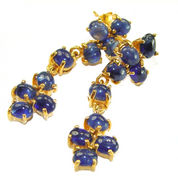 Giovanna - Authentic 11.9 carat Sapphire 18K Gold over .925 Sterling Silver handcrafted earrings - Close-up of sapphire earrings, 18K gold over sterling silver settings.