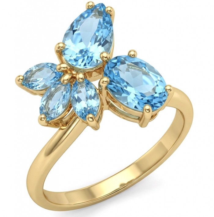 Pacifica 6.8 carat Swiss Blue Topaz 22K Gold over .925 Sterling Silver handcrafted ring size 8 - Pacifica 6.8ct Swiss Blue Topaz ring in 22K gold, top view.
