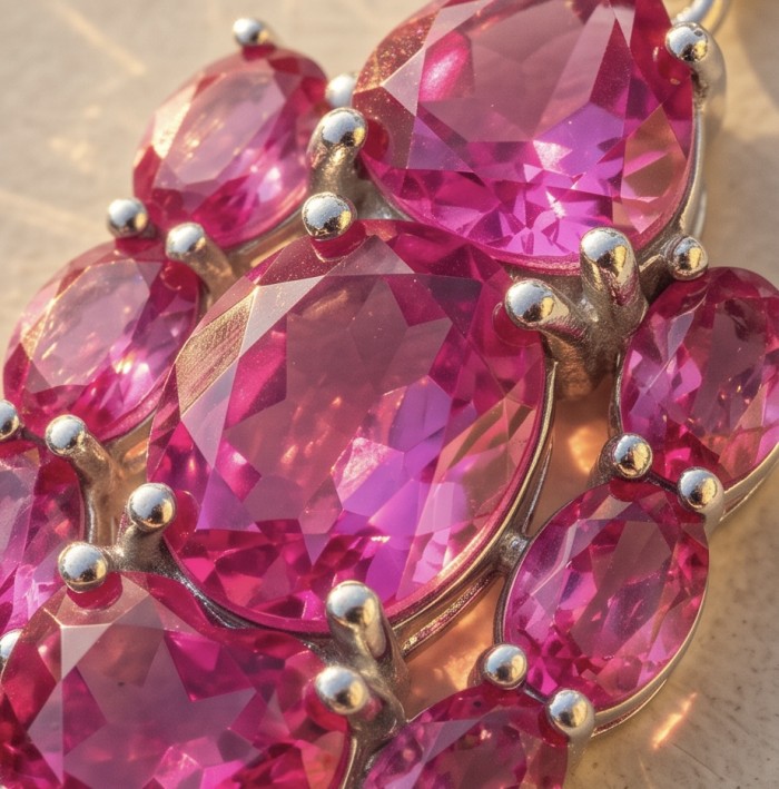 Isabella 11.3 carat Hot Pink Topaz .925 Sterling Silver Perfectly handcrafted Statement pendant - Close-up of Isabella 11.3 ct hot pink topaz in .925 sterling silver setting.