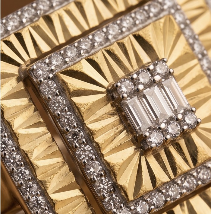Art Deco 2.2 carat White Topaz 14K Gold over .925 Silver handcrafted Cocktail Ring s. 7 - Close-up of Art Deco 2.2 carat white topaz in 14K gold over silver