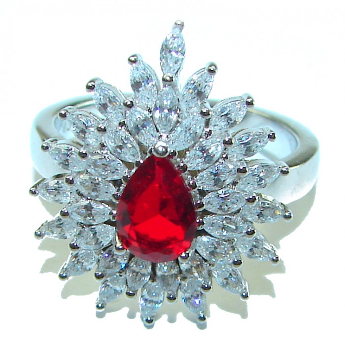 Red Brilliance 3.5 carat Ruby .925 Silver handcrafted Cocktail Ring s. 7 - photo 2