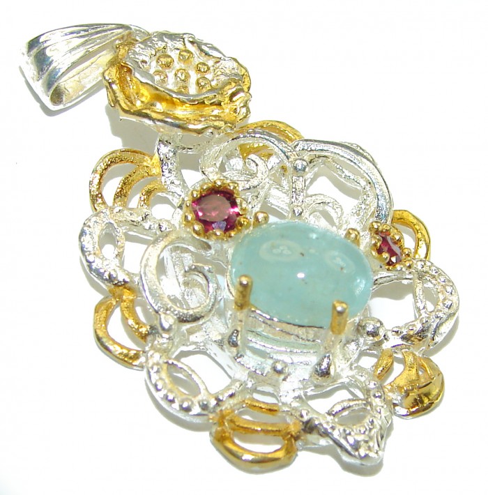 Deluxe Prehnite 14K Gold over .925 Sterling Silver handmade Pendant - photo 1