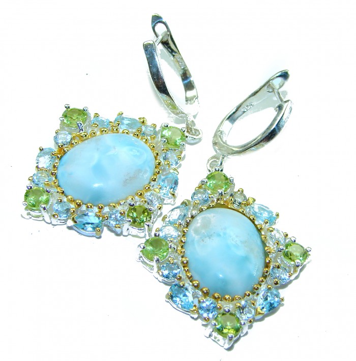 Venus Genuine 14.5 carat Blue Larimar 14K Gold over .925 Sterling Silver handmade earrings - photo 3