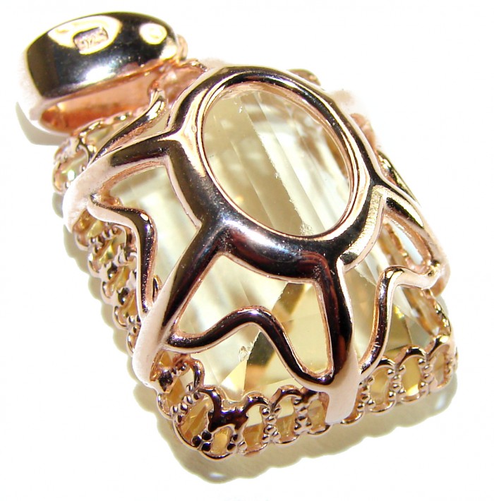 Emerald cut 10.3 carat Lemon Quartz 14K Gold over .925 Sterling Silver handcrafted pendant - photo 1