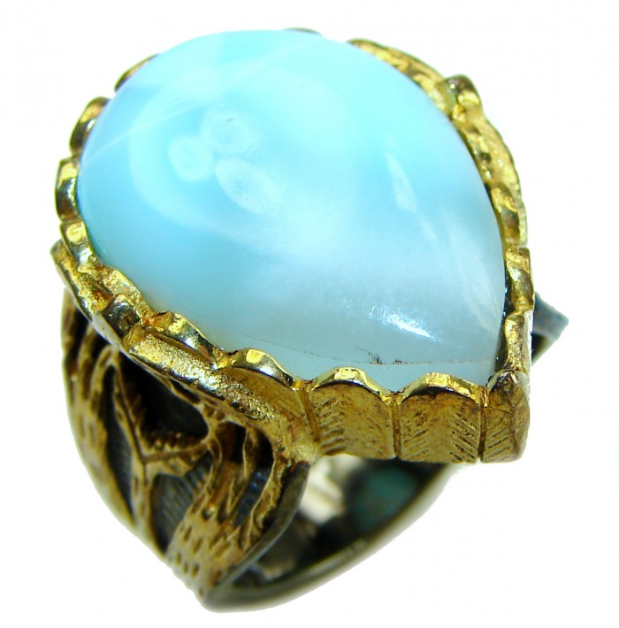 Precious authentic 17.5 carat Blue Larimar black rhodium over .925 Sterling Silver handmade ring size 8 1/2 - photo 2