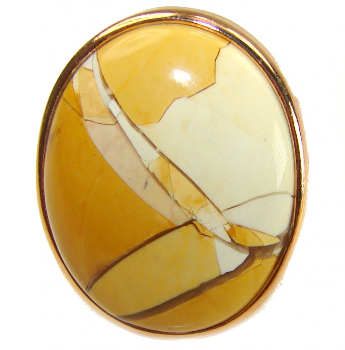Flawless Australian Mookaite 14K Gold over .925 Sterling Silver Ring size 7 1/2 - Mookaite stone in gold setting, close-up view