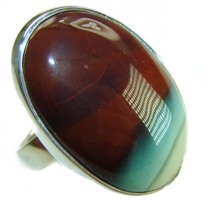 Genuine Top quality Imperial Jasper .925 Sterling Silver handcrafted ring s. 8 - Close-up of Imperial Jasper ring in .925 Sterling Silver setting.