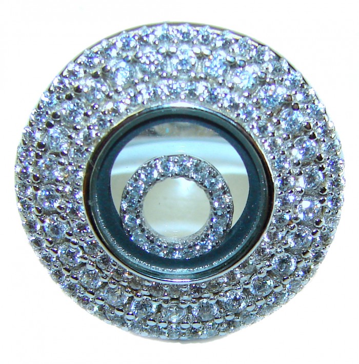 Floating Memories 5.5 carat White Sapphire .925 Sterling Silver Handcrafted Ring size 7 - Top view close-up of Floating Memories white sapphire jewelry piece.