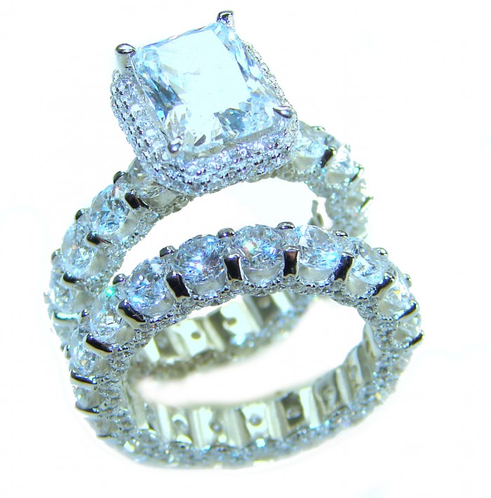 Aphrodite - 12.6 carat White Topaz .925 Sterling Silver handcrafted stack up ring size 5 1/2 - Two white topaz rings stacked, front view, silver setting.