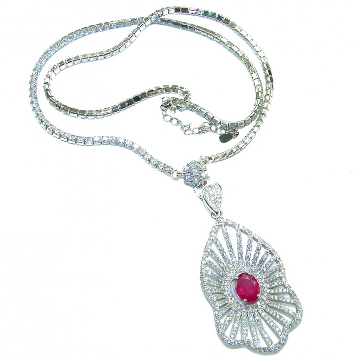 Magic bEAUTY 7.5 carat Ruby .925 Sterling Silver .925 Sterling Silver Statement Necklace - Pendant necklace with ruby and silver, displayed flat on a white background.