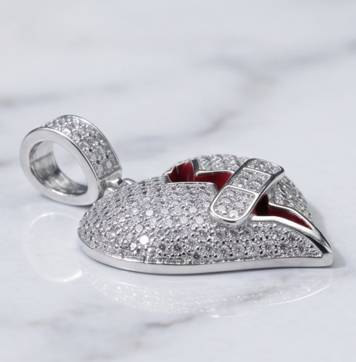 Healing Heart Luxurious 8.4 carat White Topaz .925 Sterling Silver handcrafted pendant - Side view of Healing Heart pendant in white topaz and sterling silver.