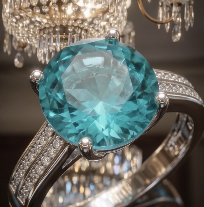 Massive Deep Blue 7.8 carat Aquamarine .925 Sterling Silver handcrafted ring size 7 - Close-up of massive deep blue aquamarine ring with sparkling details.