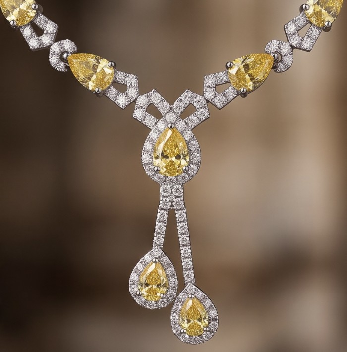 Luxurious pear cut 10.5 carat Yellow Sapphire rhodium over .925 Sterling Silver handcrafted necklace - photo 3