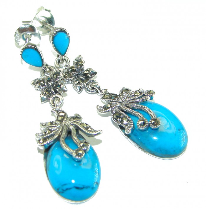 Blue Turquoise .925 Sterling Silver earrings - photo 3