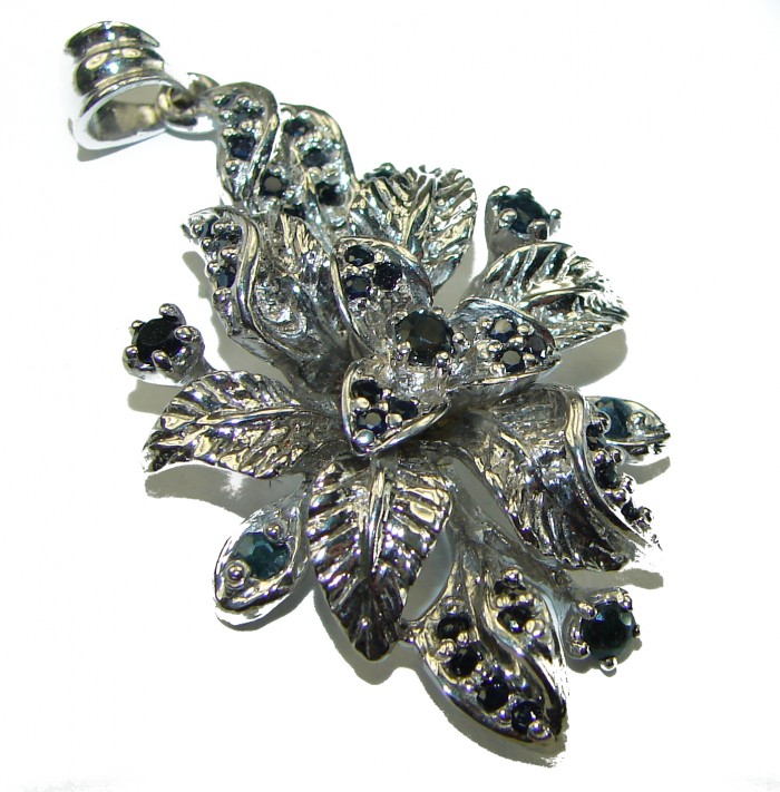 Floral design authentic Sapphire .925 Silver handcrafted Statement pendant - photo 3