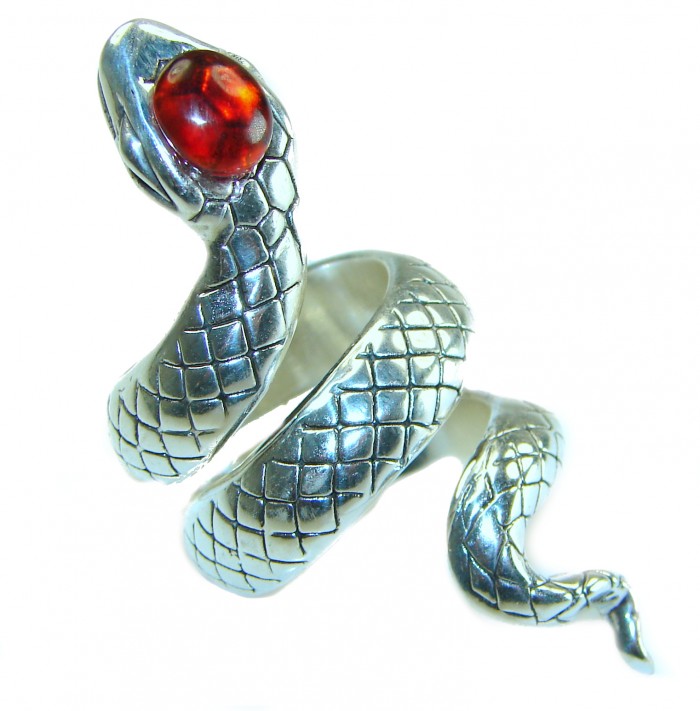 Large Boa Snake 4.2 carat Ruby .925 Sterling Silver handcrafted Statement Ring size 7 - photo 1