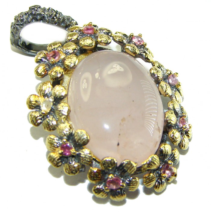 Vintage Beauty quality Rose Quartz 18K Rose Gold over .925 Sterling Silver handmade Pendant - photo 3
