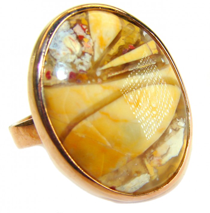 Flawless Australian Bracciated Mookaite 14K Gold over .925 Sterling Silver Ring size 8 adjustable - Close-up of Australian Bracciated Mookaite ring in 14K gold over sterling silver.