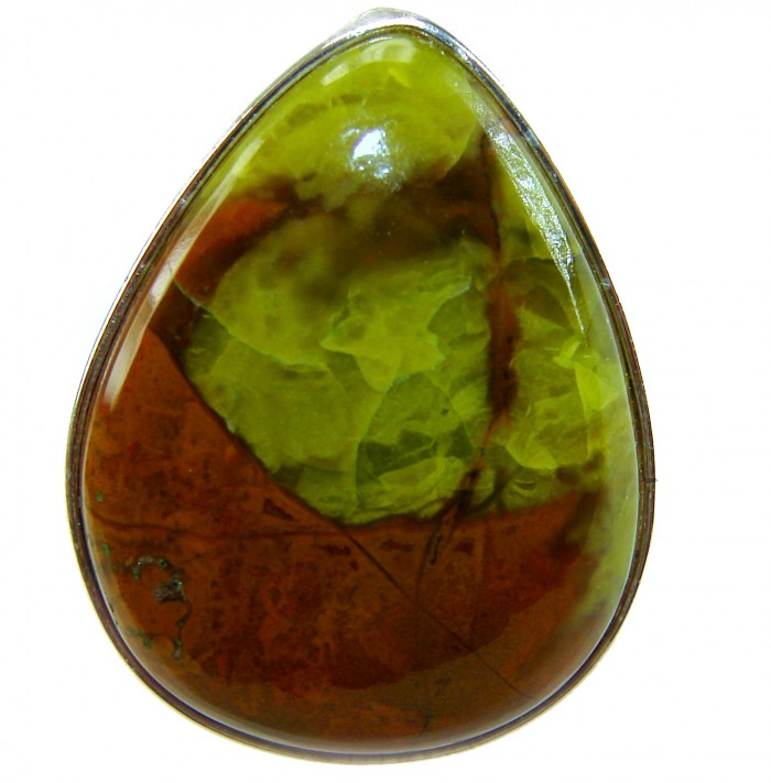 LARGE Authentic Morrisonite Jasper Sterling Silver handmade Ring size 8 adjustable - Close-up of teardrop Morrisonite Jasper stone in sterling silver setting.