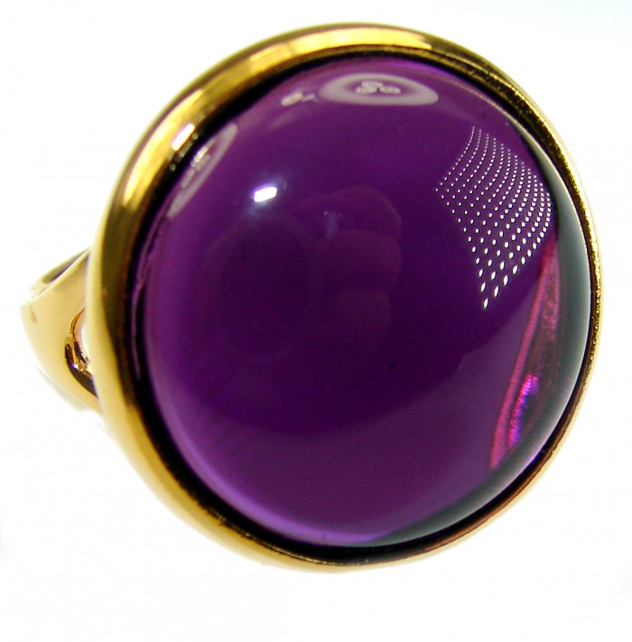 Purple Full Moon 21.2 carat Amethyst 14K Gold over .925 Sterling Silver Handcrafted Large Ring size 8 - Purple amethyst ring close-up in 14K gold over .925 silver.