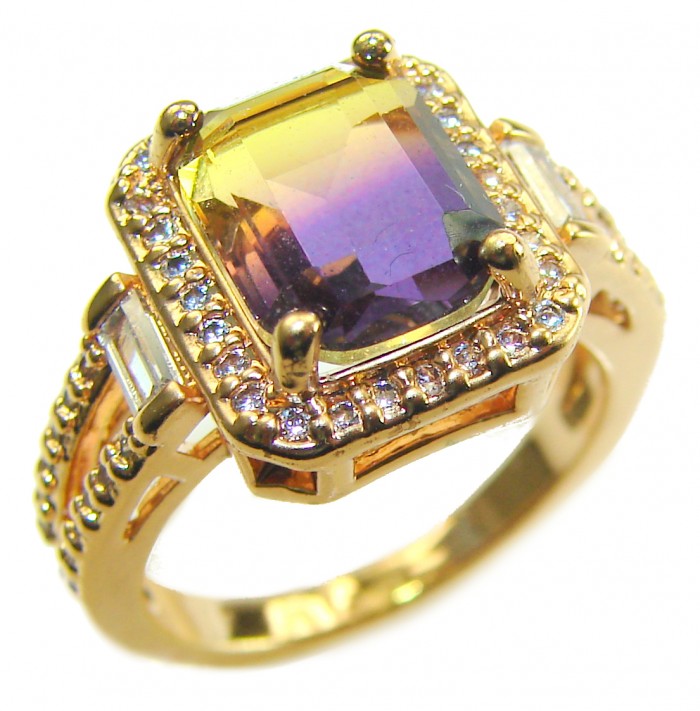 6.5 carat Ametrine 18K Gold over .925 Sterling Silver HANDCRAFTED Ring s. 6 - Close-up of Ametrine ring in 18K gold over sterling silver with side details.