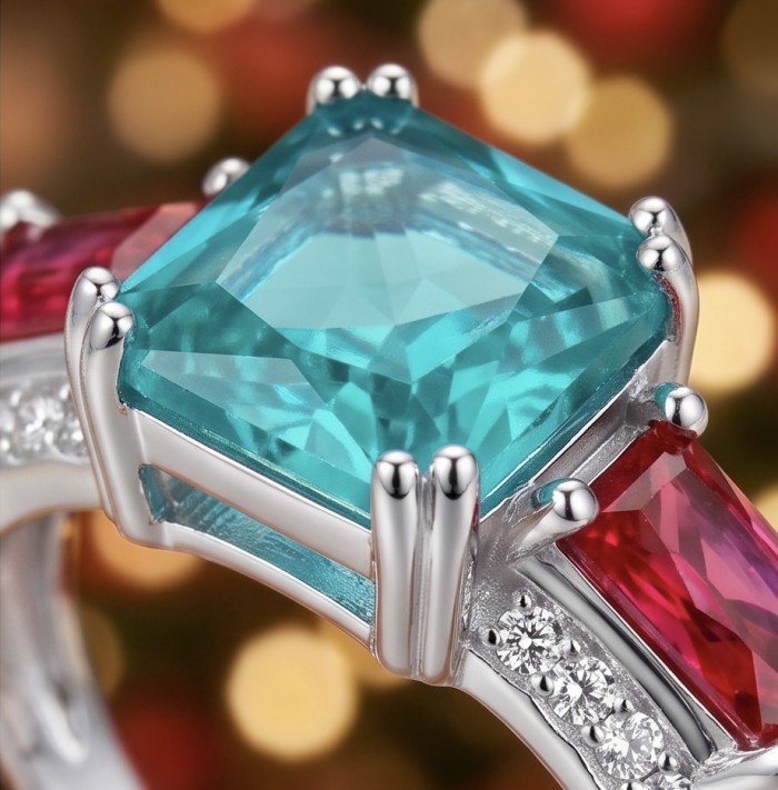 Natural 8.4 carat Kasmir Ruby .925 Sterling Silver dipped in rhodium handmade Statement Ring size 8 - Close-up of an 8.4 ct Kasmir Ruby ring in .925 Sterling Silver