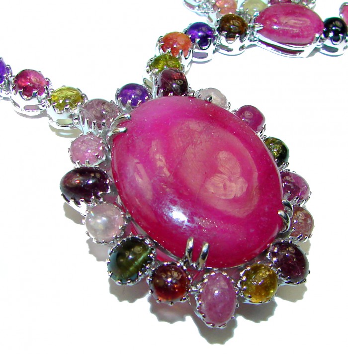 Infinity 70.5 grams authentic Ruby Tourmaline .925 Sterling Silver handcrafted necklace - photo 2