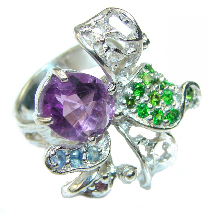 Spectacular Amethyst .925 Sterling Silver Handcrafted Large Ring size 6 3/4 - photo 1