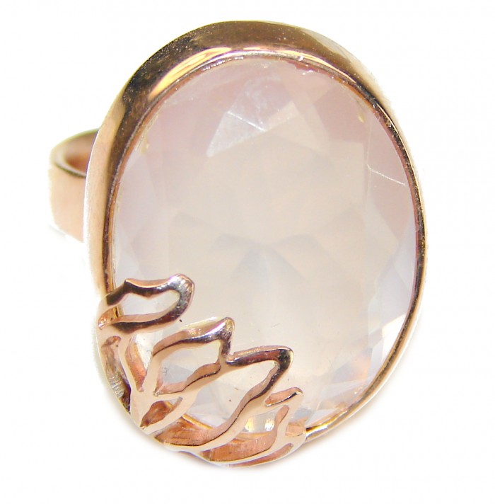 Authentic Brazilian Rose Quartz 14k Gold over .925 Sterling Silver incredible Ring size 8 1/4 - photo 1