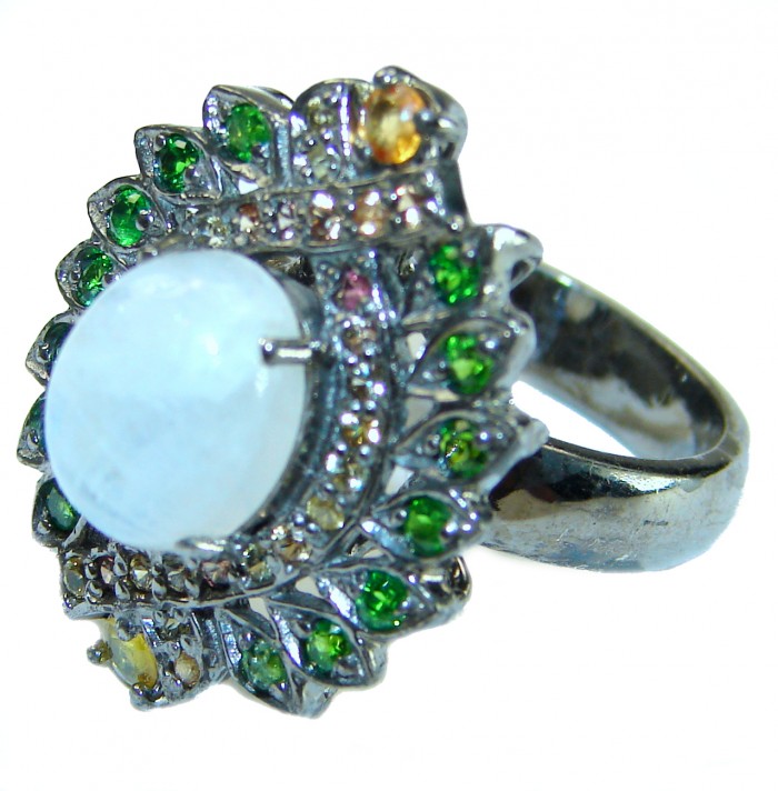 Vintage Style Rainbow Moonstone .925 Sterling Silver handmade Cocktail Ring s. 7 1/2 - photo 1